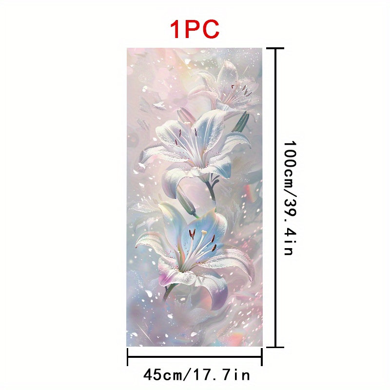 TEMU 1pc Pvc Stained Glass Window Sticker, Light Blue And Flower Pattern With Sparkling And Decorative Elements, Static Cling Privacy Film, No Glue