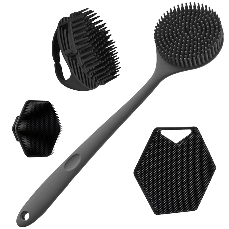 

4pcs Set - Long-handled Scrubber, & Facial , Bath - Non-electric, -slip , &