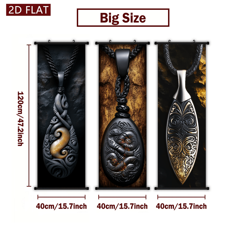 TEMU 2d Flat, 2d/flat-3pcs Maori Style Pendant Pattern Plastic Scroll Hanging Paintings High - Definition Printed Wall Art Modern Home Decor For
