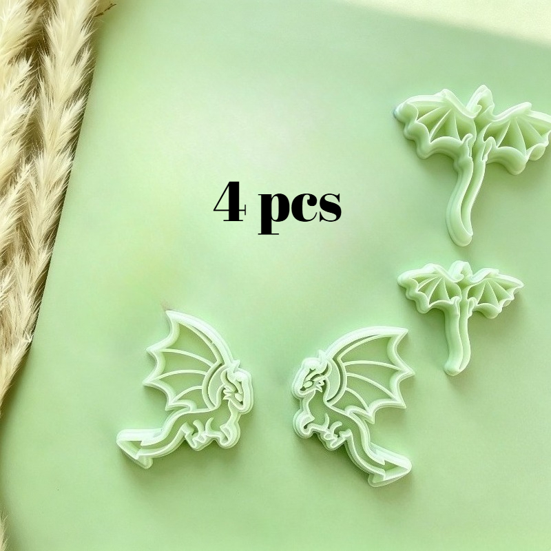 TEMU 4pcs Dragon Pattern Clay Cutting Molds, For Making Soft Clay Earrings, Diy Studs, Jewelry Pendants, And Clay Tools