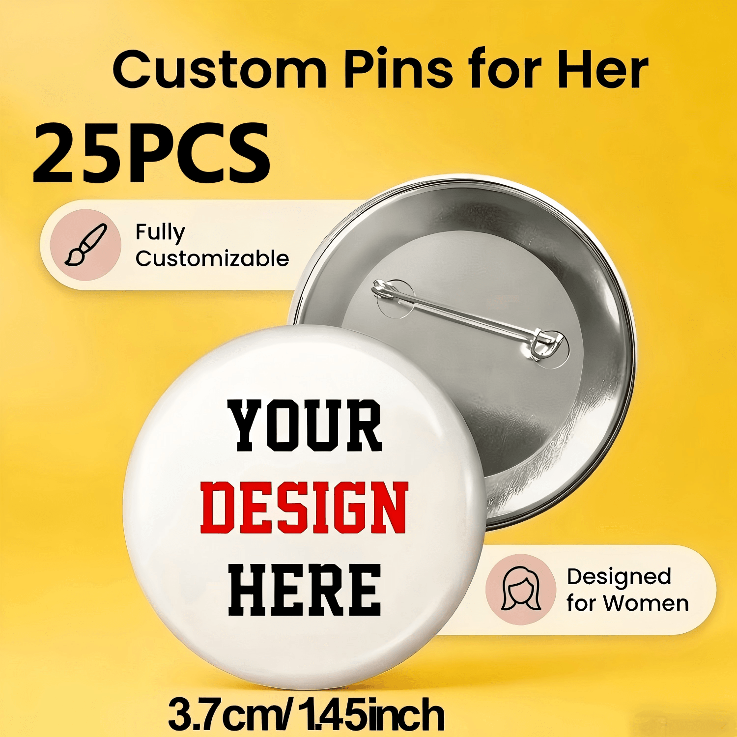 TEMU 25pcs Custom Button Pins, Personalized Round Badges With Your Photo/text/logo, 6 Sizes Available, Custom Lapel Pins For Backpack Jacket Hat