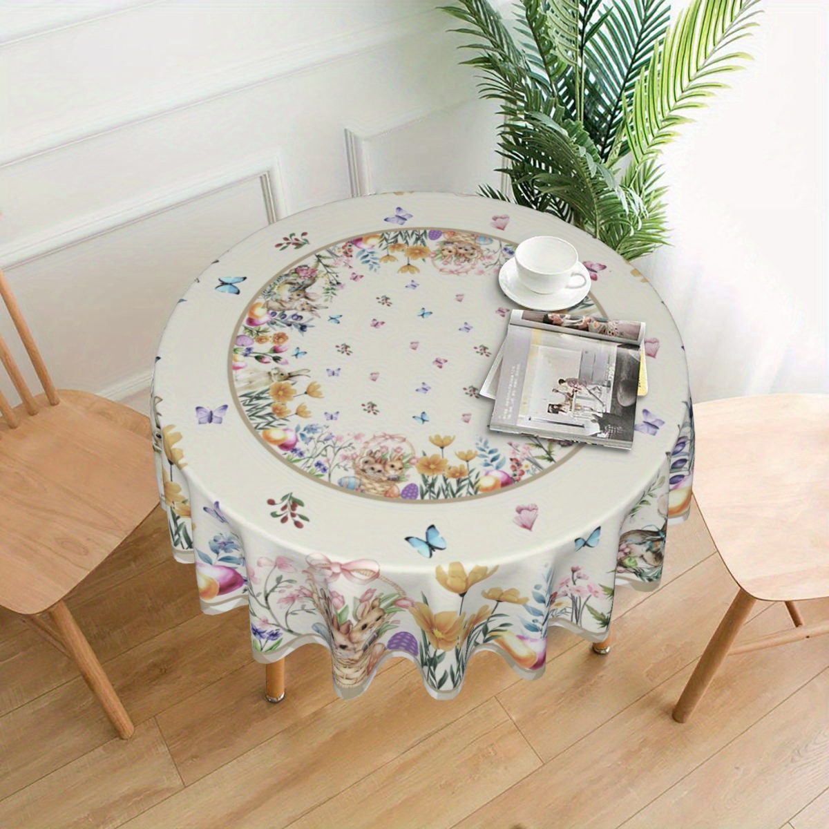 

Nappe Ronde Imprimé Floral Printemps & Été Papillon Lapin - Épaisse, Imperméable en Polyester avec , Parfaite pour la Décoration de Cuisine & Salle à Manger, Fêtes