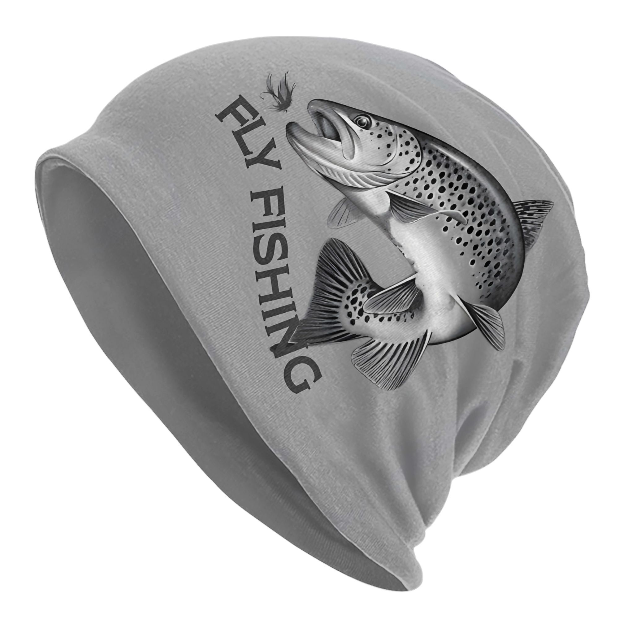 TEMU Biihudu Fly Fishing Skull Cap Beanie Hat - Unisex Outdoor Fishing Accessory With Trout & Salmon Fly Patterns, Fishing , Durable Comfortable Hat