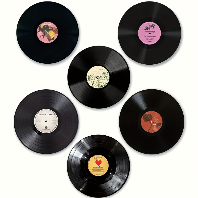 TEMU Posavasos de madera con diseño de discos de vinilo retro 2D de 6 piezas, resistentes al - Adecuados para bares, reuniones en casa, cafeterías,