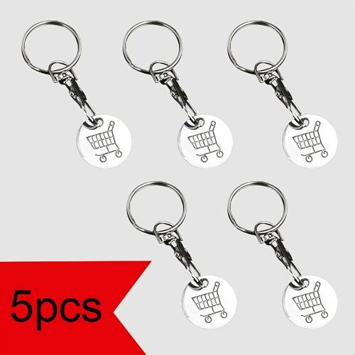 5pcs alloy shopping cart token stainless steel keychain stainless steel alloy material is resistant and durable electroplating does not fade