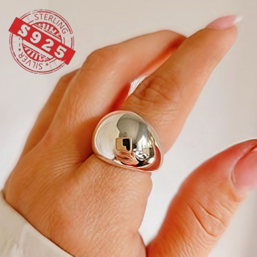 

Women's Decorative Art Ring - Pure Silver Dome Design, Suitable For Men And Women, Fashionable Wide Face 925 Silver Ring - Suitable For , Parties, Ideal Gift For