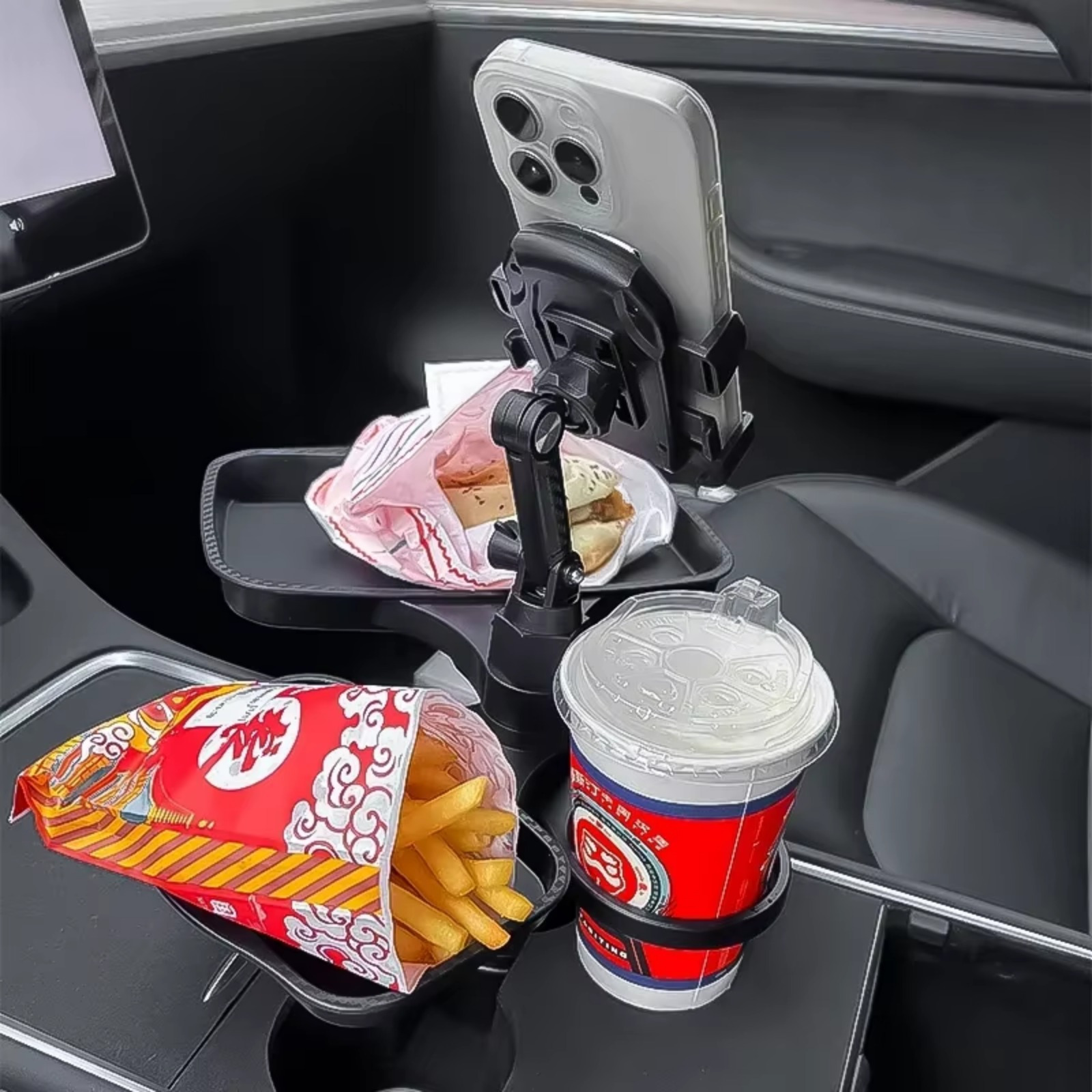 

360° Rotating Car Cup Holder With Tray – Adjustable Plastic Vehicle Cup Stand With Plate For Drinks, Snacks, Phone, Accessories – Auto Interior Organizer For Cars, Suvs, Trucks