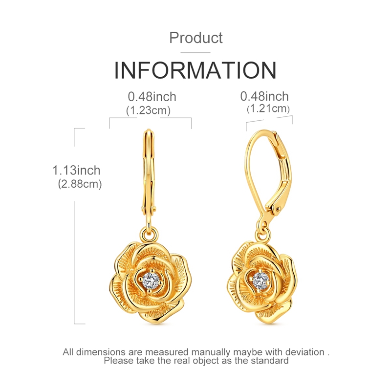 Women's 925 Silver Golden Rose Ear Studs, Elegant Everyday Wear