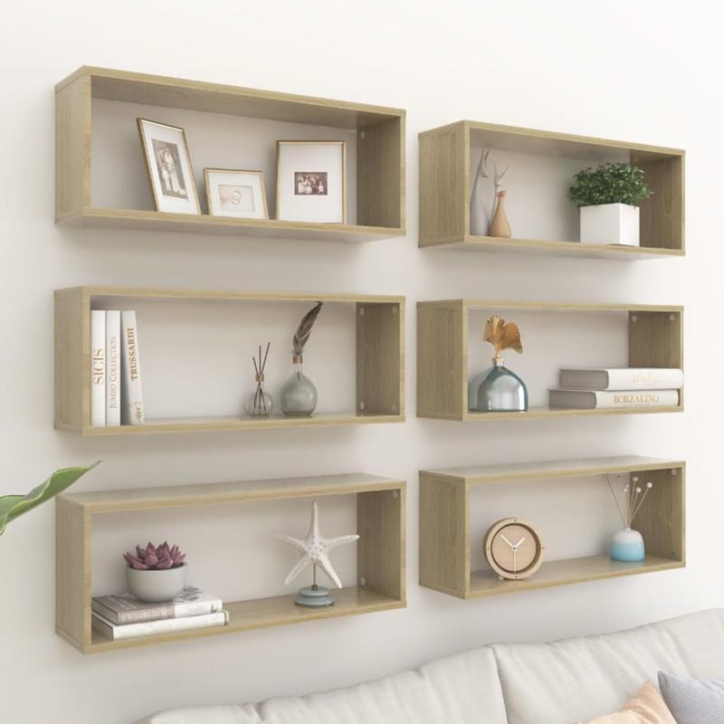 TEMU Cube Wall Shelves 6pcs Oak Wood