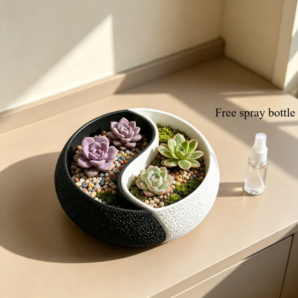 TEMU 2pcs (Pot de fleurs Yin Yang et Vaporisateur) Plantes Non Incluses, Pot de fleurs Yin Yang Scindé Imprimé en 3D, Texture de Surface , à Double