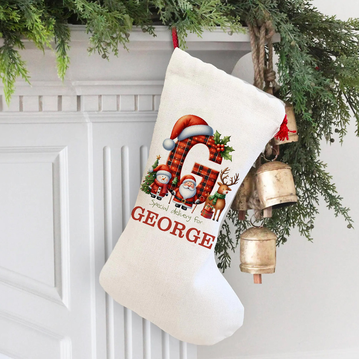 TEMU Personalized Christmas Stocking, Custom Name Santa Sack, Customized Holiday Present Sack, Christmas Eve Gift Bag, Name Initials Pattern,