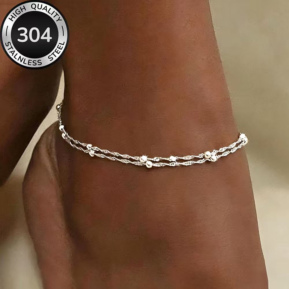 TEMU 2er-Set Fußkettchen, hochwertige goldene Fußkettchen aus Edelstahl, farbecht, schlicht elegant, modische Fußkettchen für Damen, geeignet für den