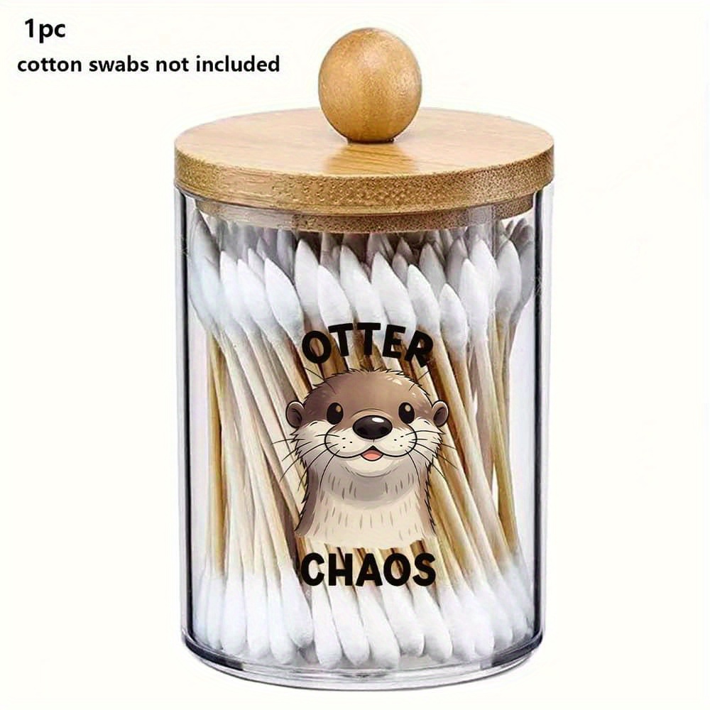 Image of Adorable Otter - Themed Swab Holder For Bathroom Organization And Storage, Bathroom Decorative Jar With Lid, Ideal Countertop Container For And More, Canisters