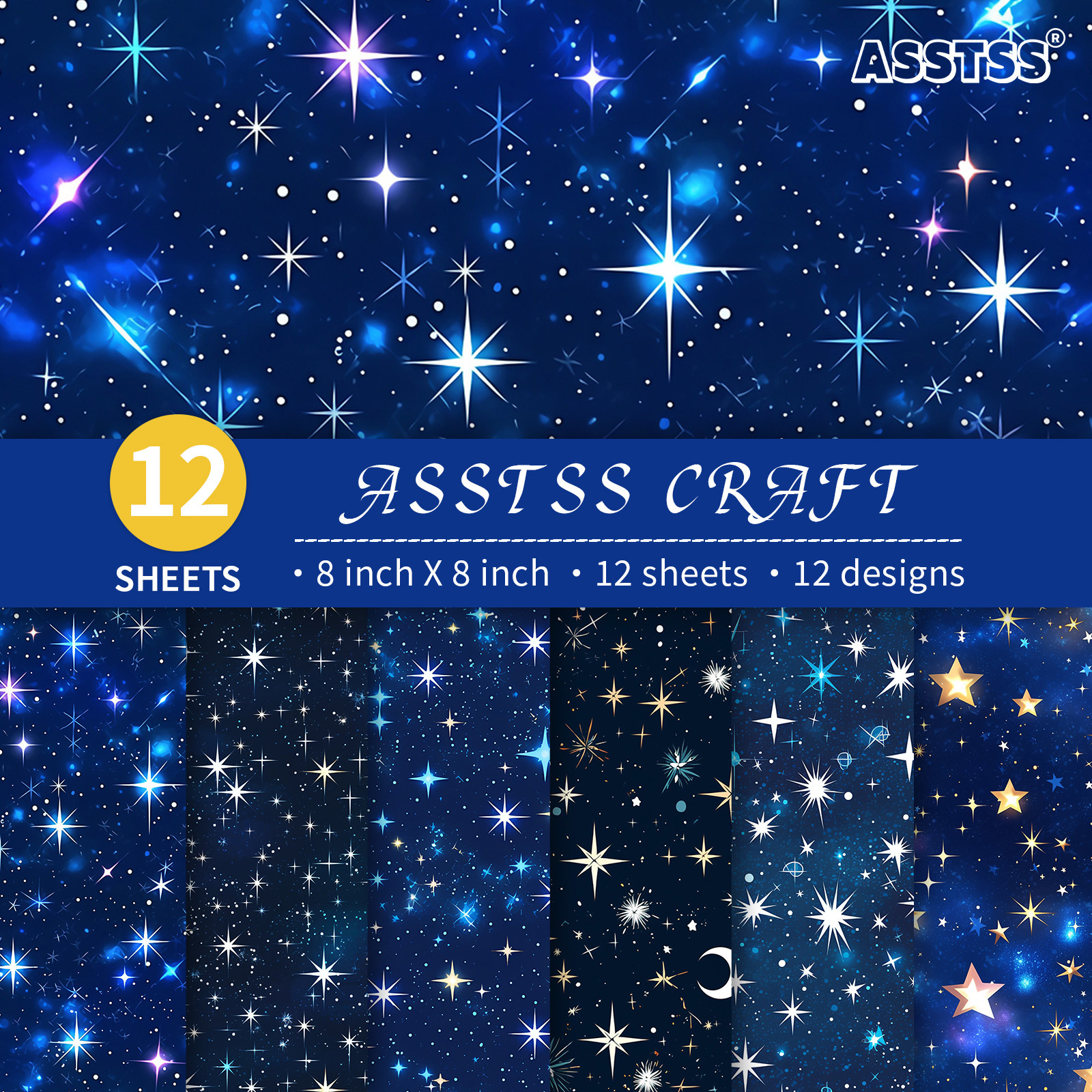 TEMU Bloc de papier scrapbooking ASSTSS de 12 feuilles 8 X 8 pouces, Étoiles d'astres rêveuses, Galaxie, Ciel, Astronomie, Céleste, Papier de support