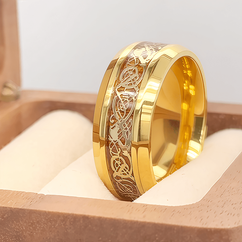 TEMU Men's Luxurious 8mm Carbon Fiber Celtic Knot Steel Ring, Suitable For Men And Women, High Quality, Exquisite, Durable, Very Suitable For Daily