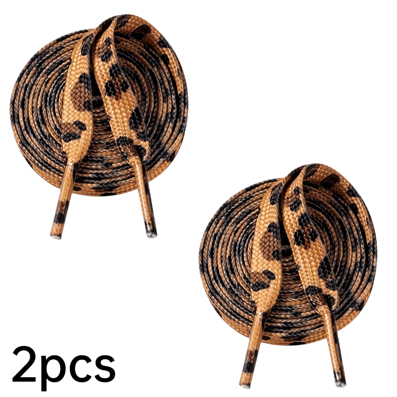 TEMU 2pcs/1 Pair Of Leopard And Snake Print Shoelaces, Trendy Vintage Flat Shoelaces, Suitable For Canvas Shoes, Deck Shoes, And Sneakers. Niche