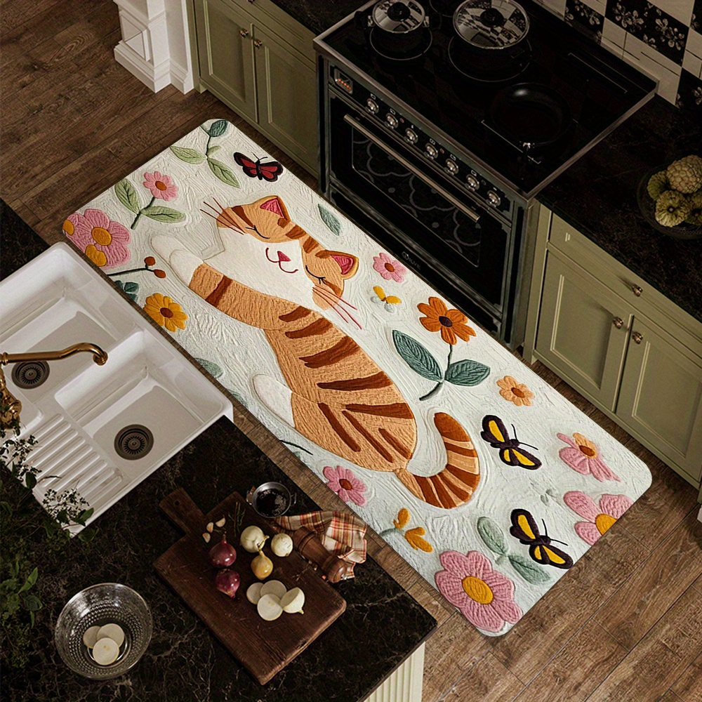 TEMU 1 Tapis de Porte Imprimé Motif Chat - Flanelle Douce, Antidérapant et Lavable en Machine, Tapis de Bain à Motif Vibrant, Idéal pour Entrée,