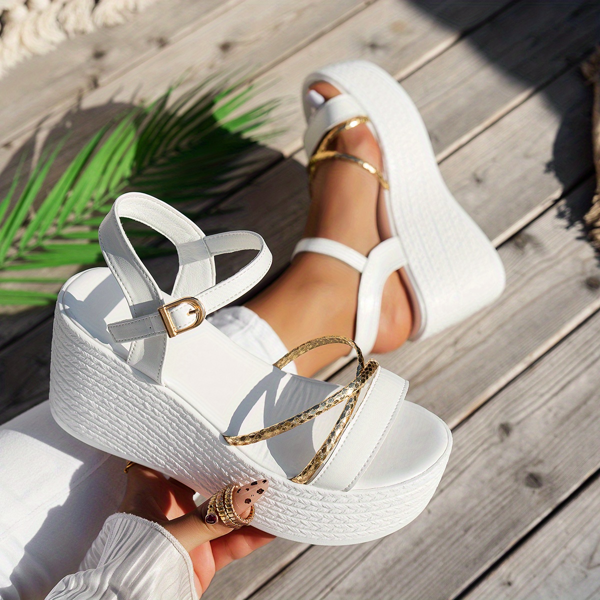 Strappy Wedge White Wedge Platform Sandals Women' Open Toe Wedge