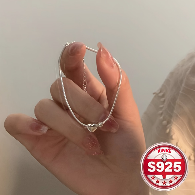 

A Stylish 925 Sterling Silver Bracelet With A Heart-shaped Pendant, Featuring A Vintage Tribal Style, Silver Plating, Suitable For And Parties, Valentine's Day And Anniversaries.