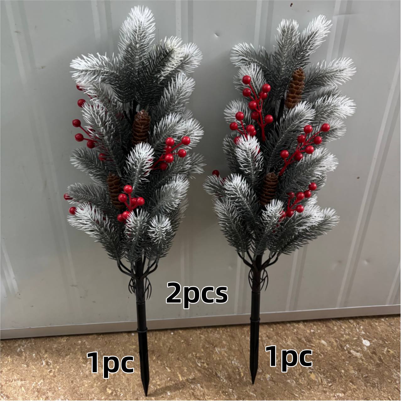 TEMU 2pcs Large Luxurious Fake Snow Fir Trees With 5pcs Red Berries And 2pcs Pinecones, Winter Christmas Decorative Shrubs With Base, Evergreen Fake