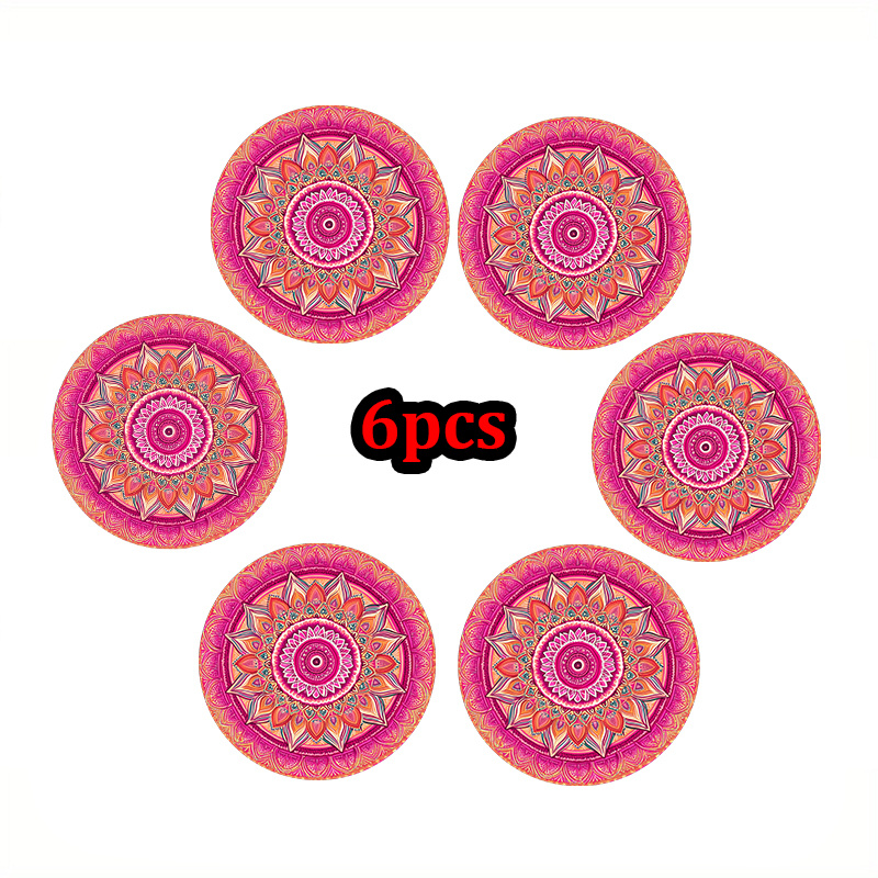 TEMU 4pcs 6pcs 8pcs 2d Pink And Orange Mandala Pattern Placemats Christmas-themed Pattern, Anti-slip And Heat-resistant, For Christmas Decorations,