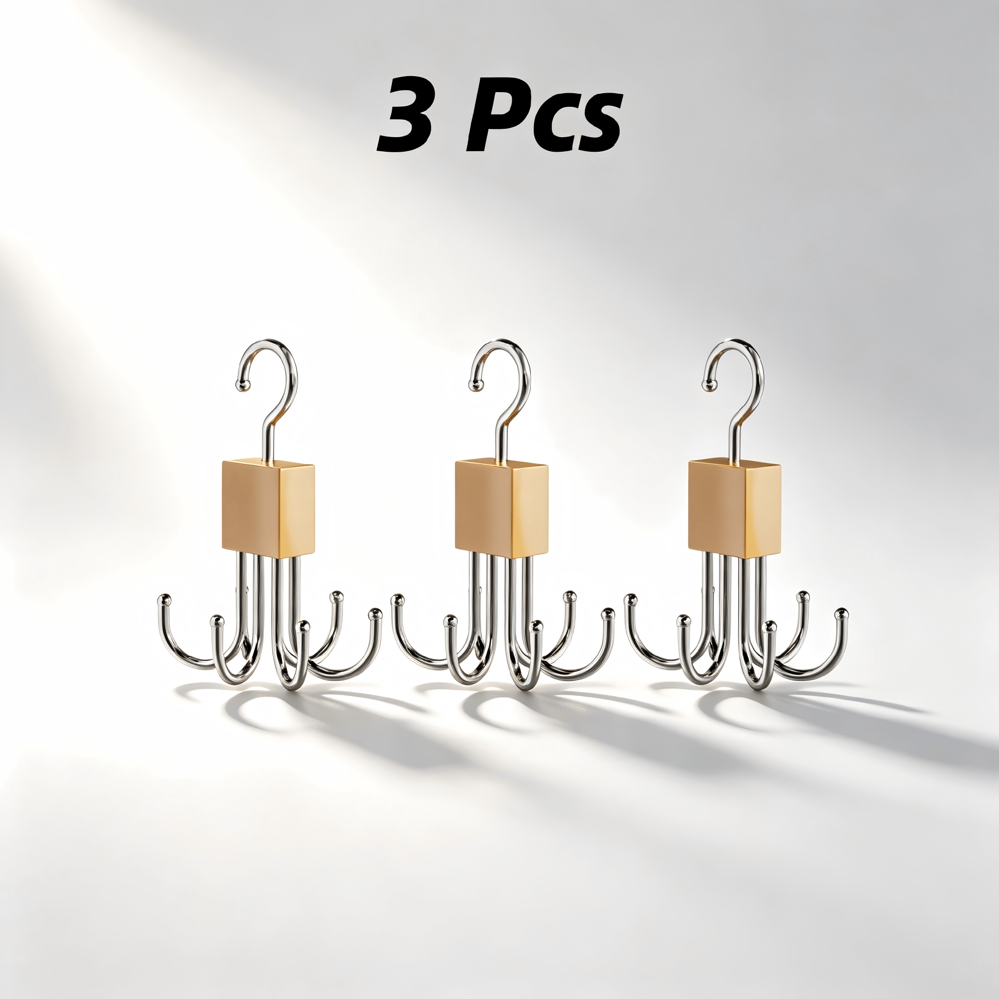 TEMU 3pcs 6-hook Metal Swivel Hook Hanger | Multi-hook Rotatable Non-slip Hanger | Solid Wood Base With Polished Metal Hooks | For Home Wardrobe And