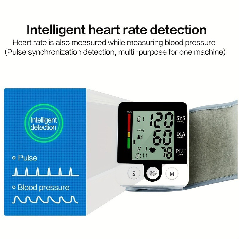 1pc   kun wrist   automatic wrist bp monitor blood pressure cuff for home use adjustable cuffs for adult electronic digital large lcd display with battery and carrying case Product details 5