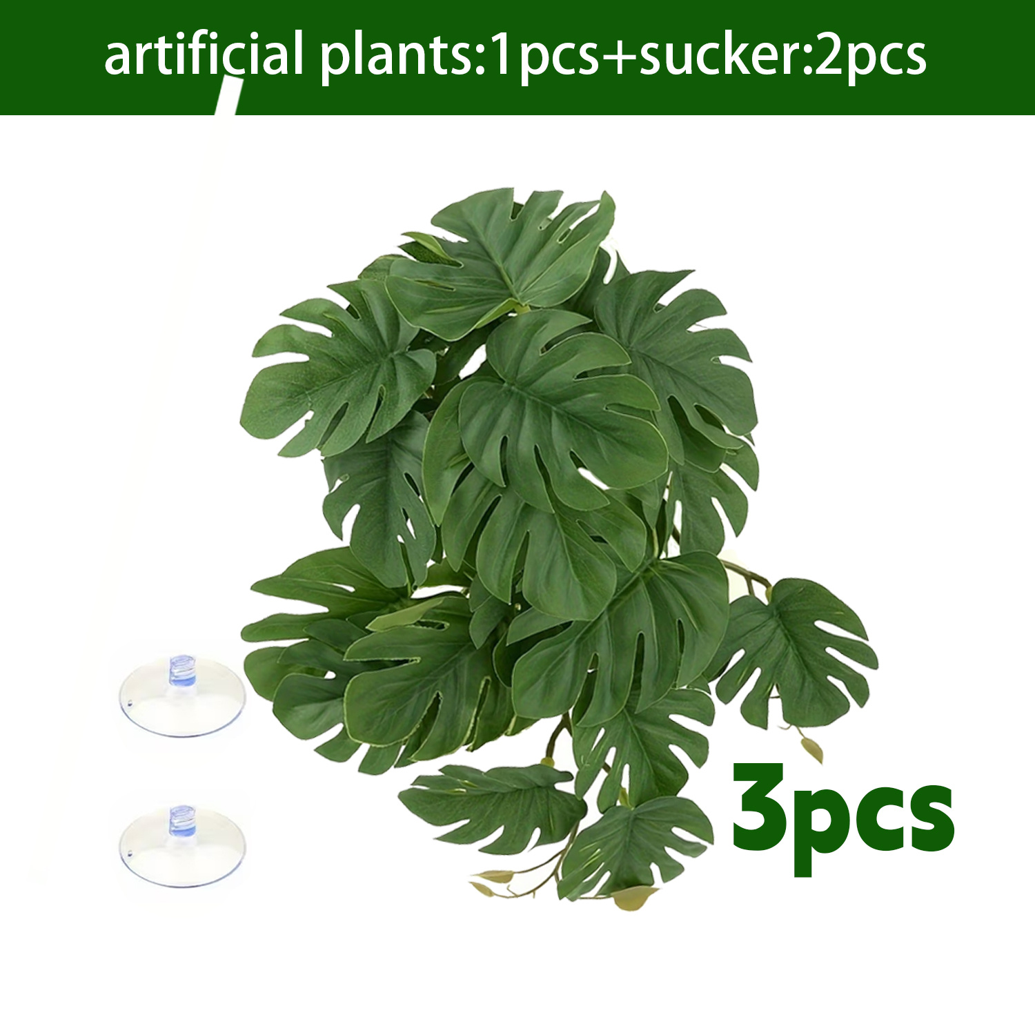 TEMU 3pcs Reptile Artificial Plant Set: 1 Artificial Plant + 2 Adhesive Mats. Terrarium Plants With Adhesive Mats, Aquarium Decor, Plants, Plants.