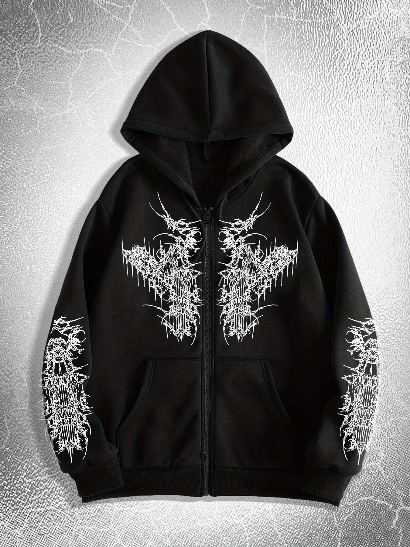 mens gothic dark zip hoodie fashion streetwear Temu