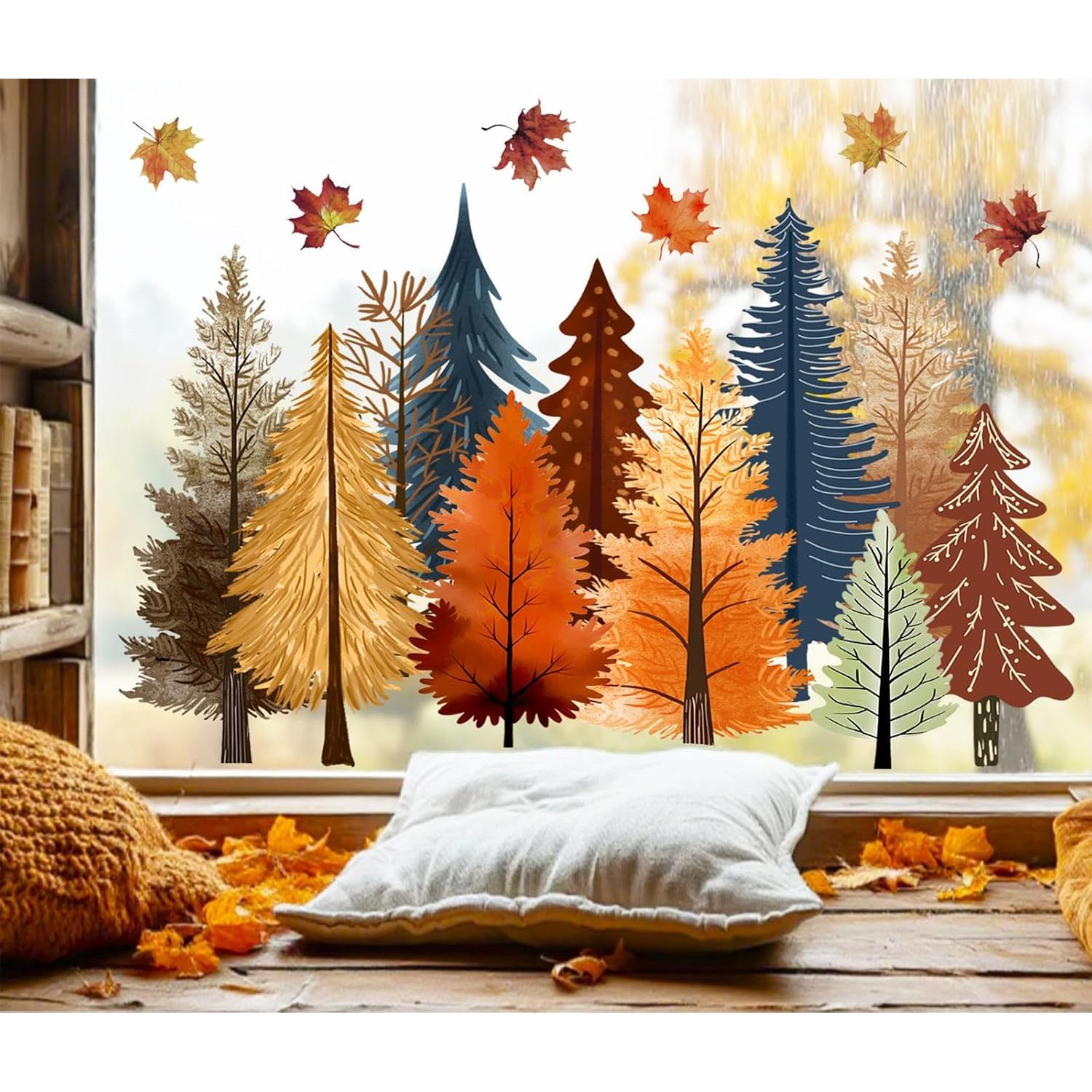 TEMU 6pcs Of Autumn Static Cling Window Clings, Bohemian-style Maple Leaf Pattern, Reusable, Anti-collision Window Decorations, Suitable For Festival