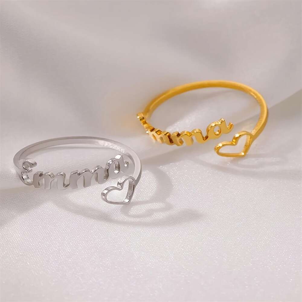 Custom Heart Name Open Ring for Women - Daily Wear Gift