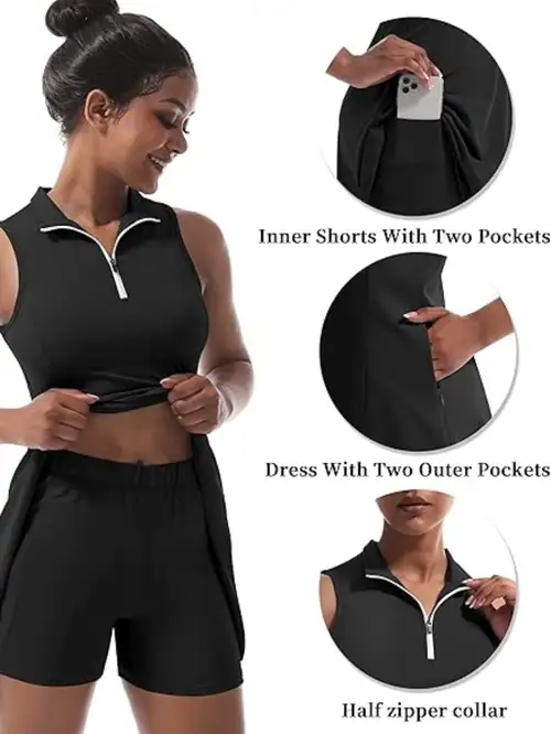 hiking dress with built in shorts Jeiento Couples Matching Outdoor Outfits Tropical Banana Women's Sporty Sleeveless Dress with Built in Shorts for Running Hiking Men's Short Sleeve