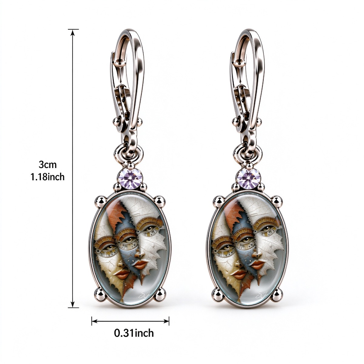 Women's Abstract Portrait Pattern Hanging Earrings, Gift