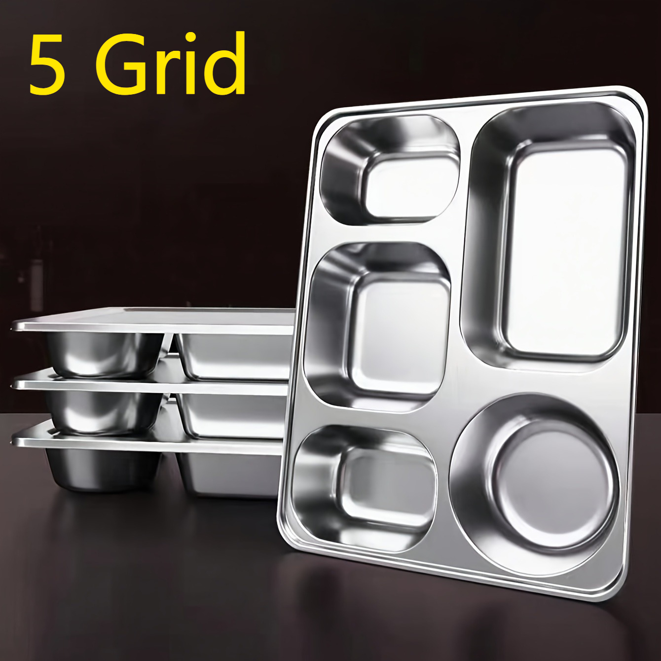 304 stainless steel   with 5 compartments thickened bento divider plate large capacity suitable for adult   large plate food serving plate