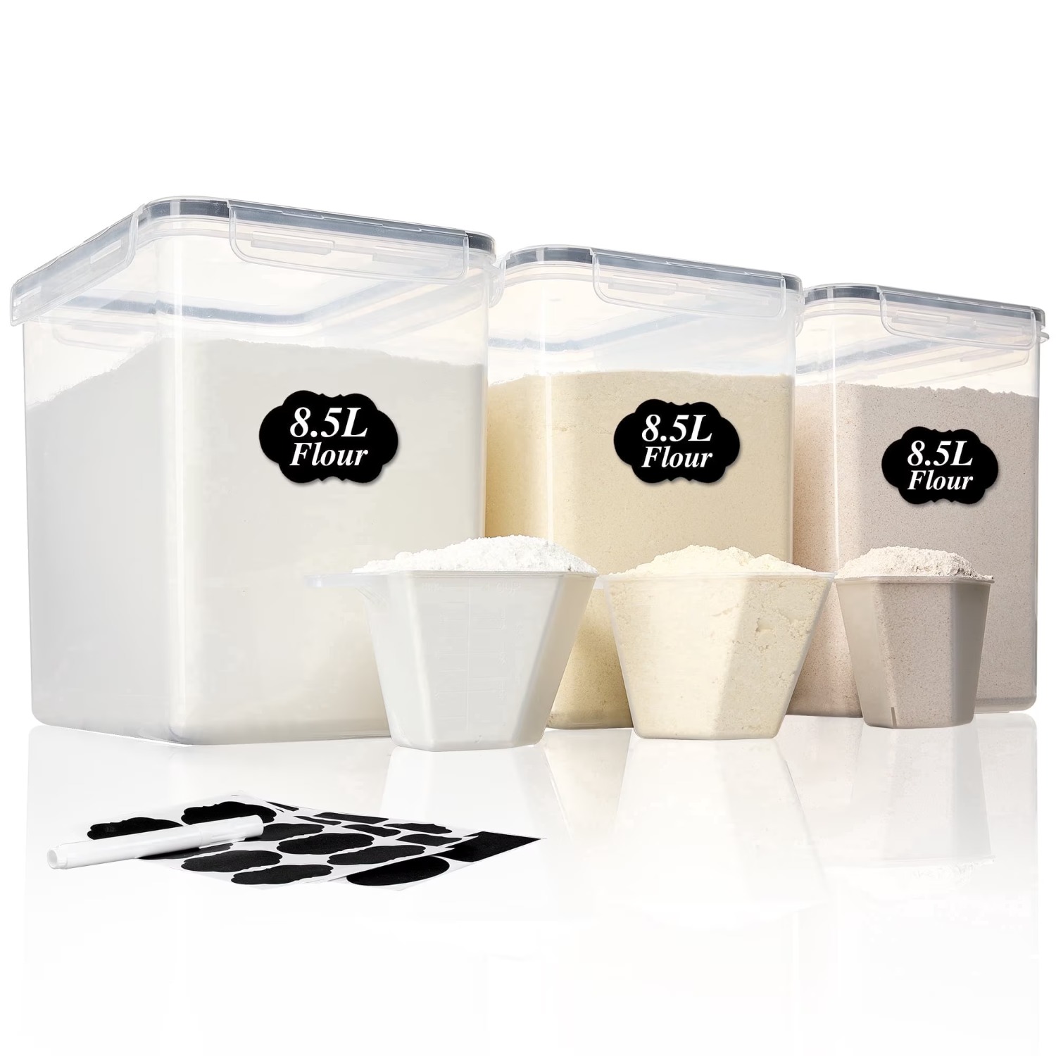 TEMU 3 Pack 8.5l/ 287.42fl.oz Extra Large Airtight Food Storage Containers With Food Storage Bags, Bulk Pantry Storage For Flour, Sugar, Rice &