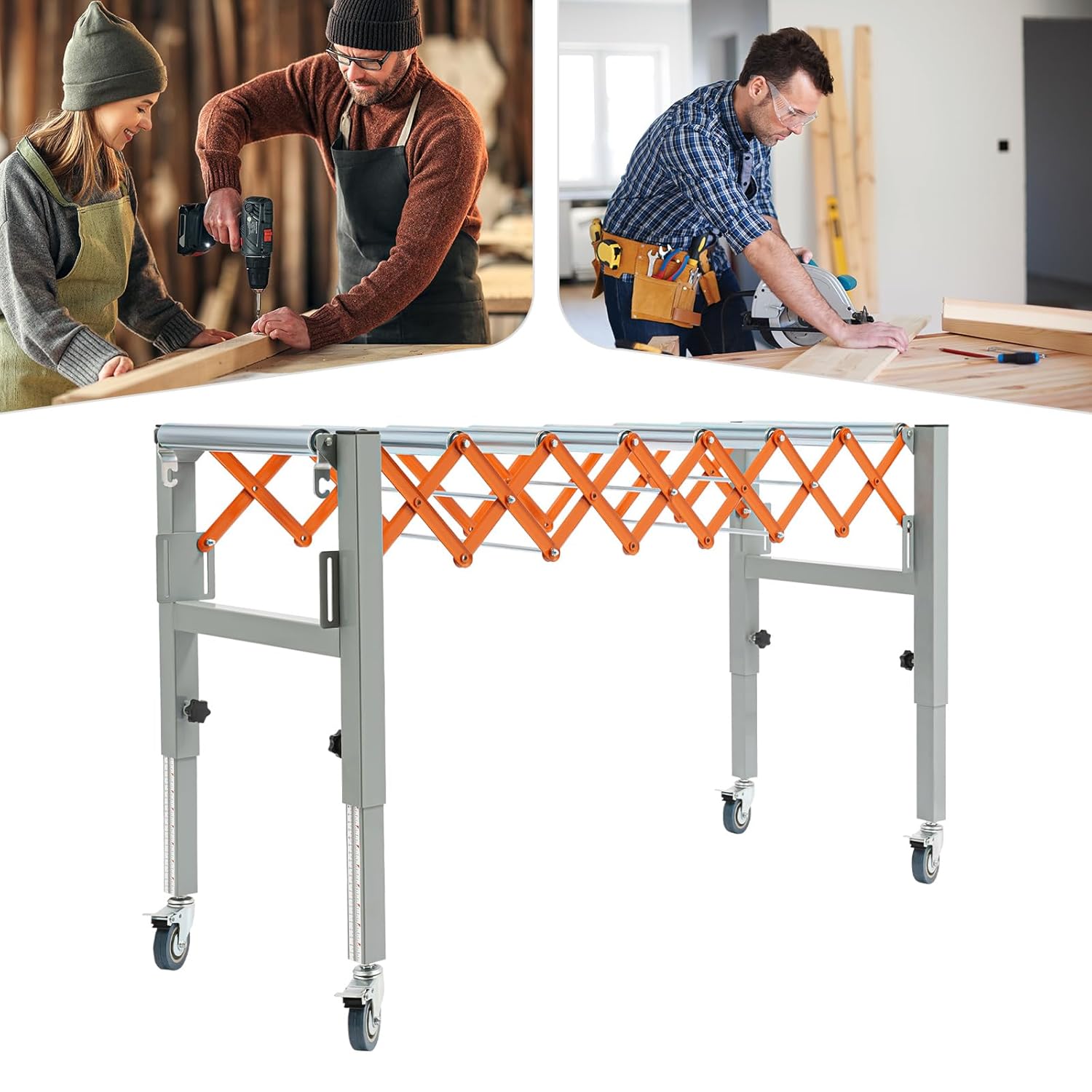 Image of Roller Conveyor Flexible Table Saw Extension Outfeed Table, Folding Turning And Extendable Rotating Conveyor Belt Adjustable Outfeed Rroller With Wheels