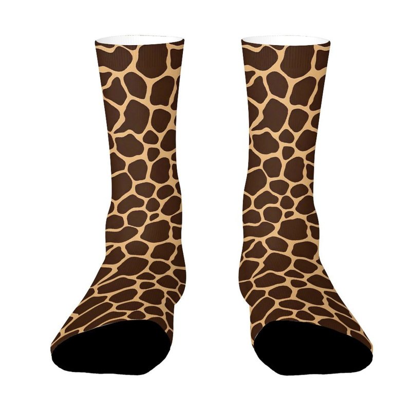 TEMU 1 Pair Of Unisex Outdoor Socks, Mid-calf Length With A Unique And Natural-style Giraffe Print Pattern, Suitable For Outdoor Sports Enthusiasts,