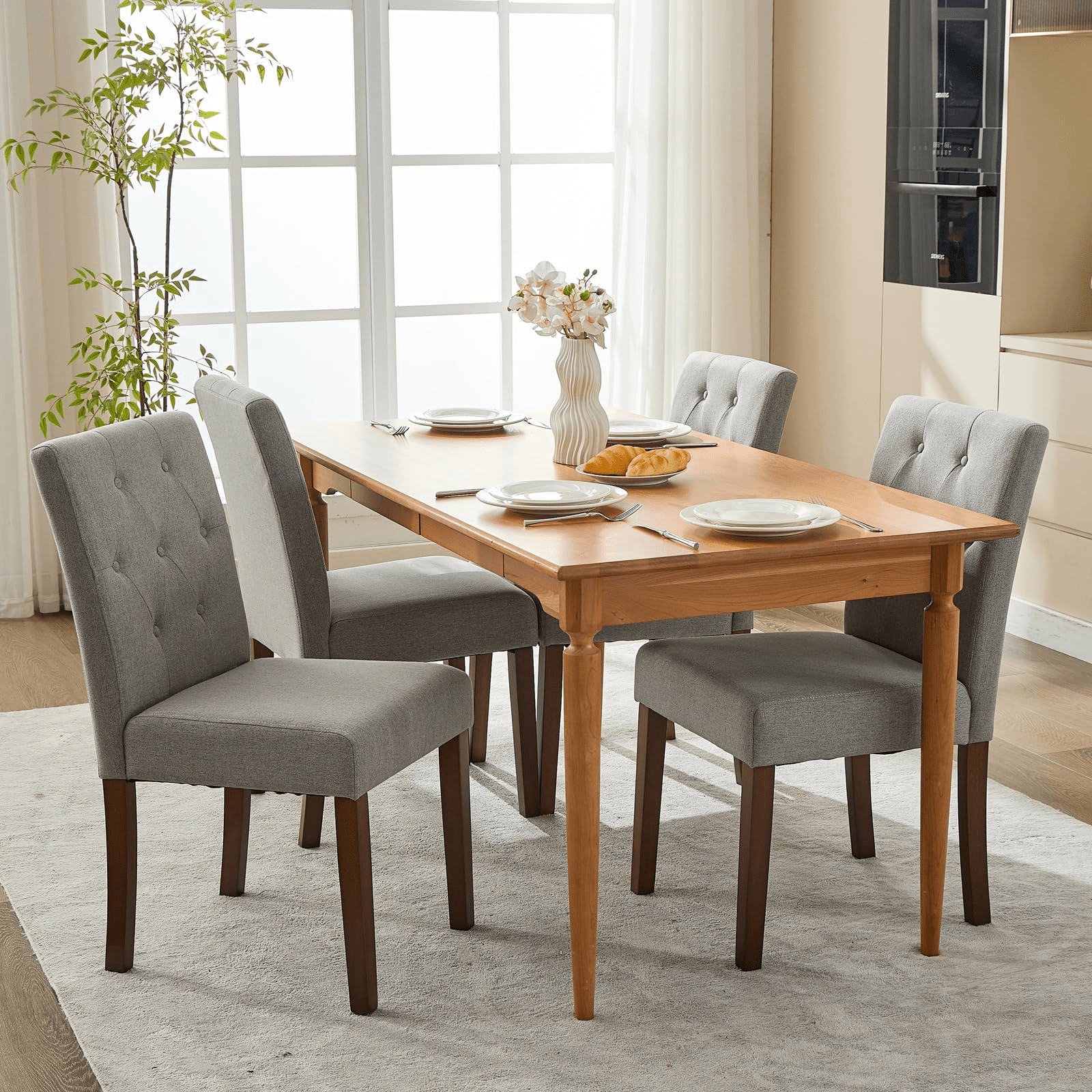 Set Of 6 Modern Luxurious Parsons Dining Chairs With Button-tufted Backrests & Padded Seats - Legs Suitable For, Kitchen, Restaurant Use, Upholstered Hard Furniture, -