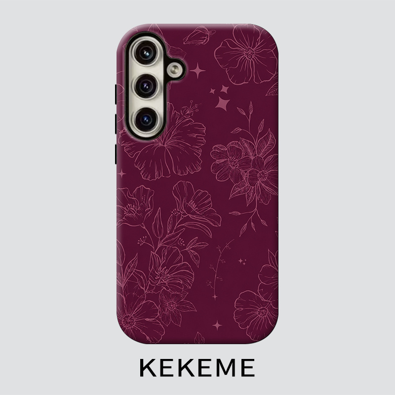 TEMU Phone Case - Kekeme Burgundy Floral Film 2-in-1 Compatible For Galaxy S26 S25 S24 S23 S22 S21 S21  S21 Fe Edge S20 A15 A16 A17 A23 A32 A34 A35