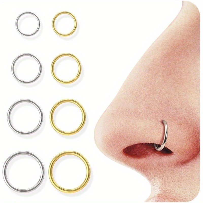8pcs 316l surgical 316l stainless steel seamless cilcker hinged nose rings hoops septum rings hypoallergenic lip helix tragus conch rook daith lobe cartilage piercing jewelry for women men