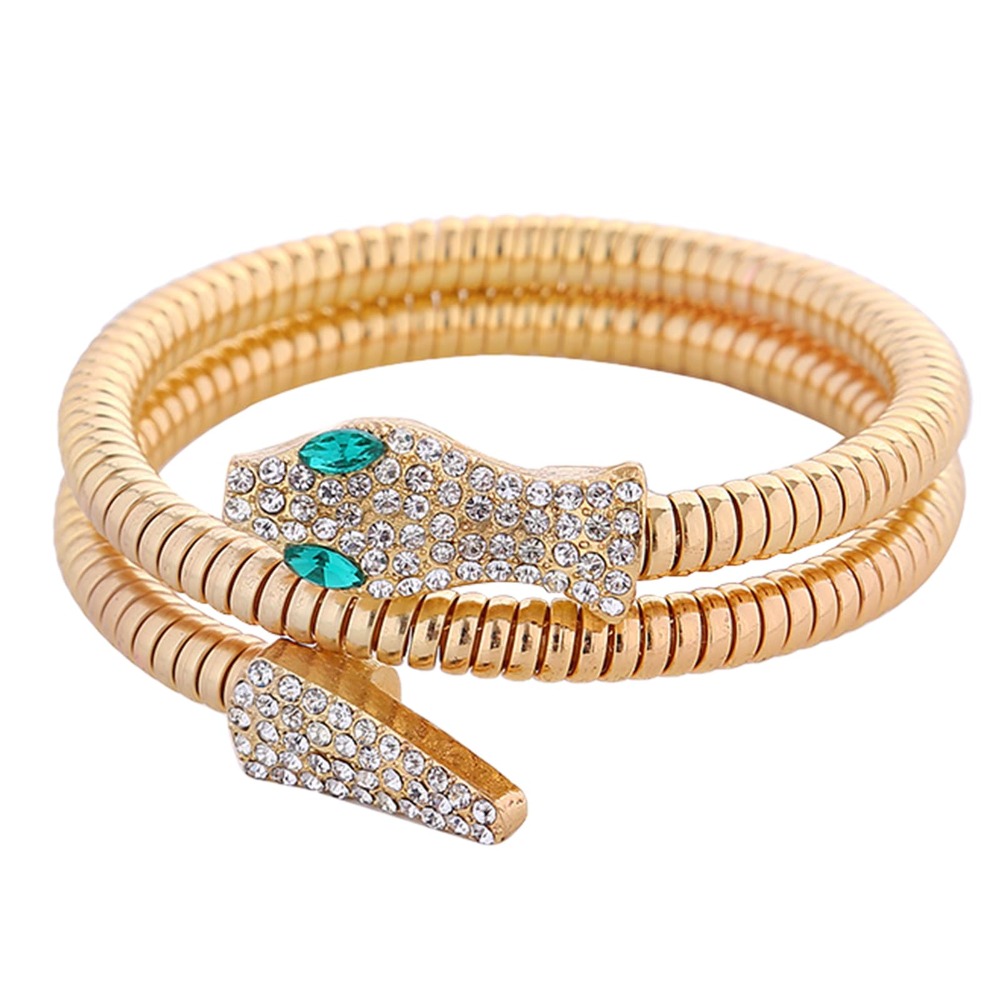 Image of Jewelrywe Snake Cuff Bangle Bracelet: Ladies Wrap Stainless Steel Cubic Synthetic Zirconia Vintage Punk Slightly Adjustable Snakes Bracelets