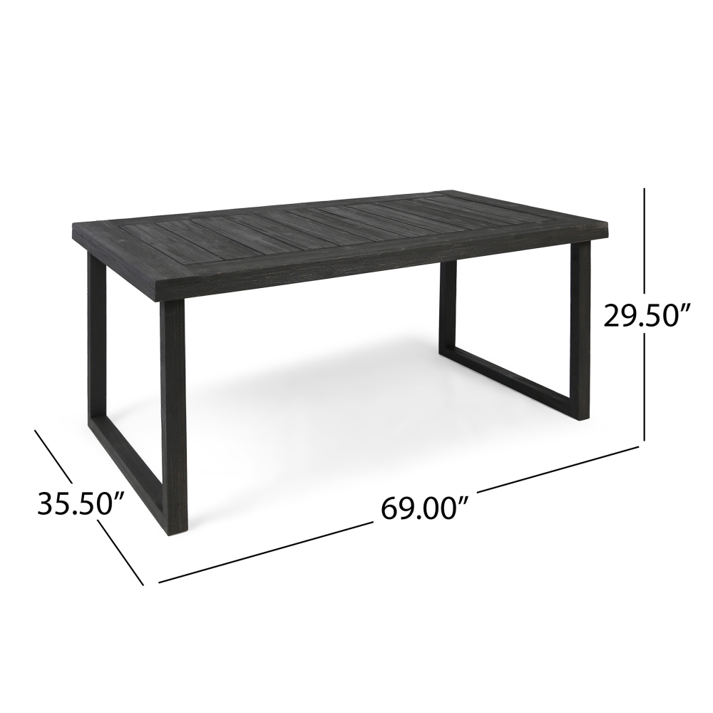 69 Inch Sandblast Dark Gray Finish Acacia Wood Outdoor Dining Table Modern Weather Resistant Patio Furniture for Garden Backyard Balcony Courtyard Family Gatherings Housewarming Holiday Gift