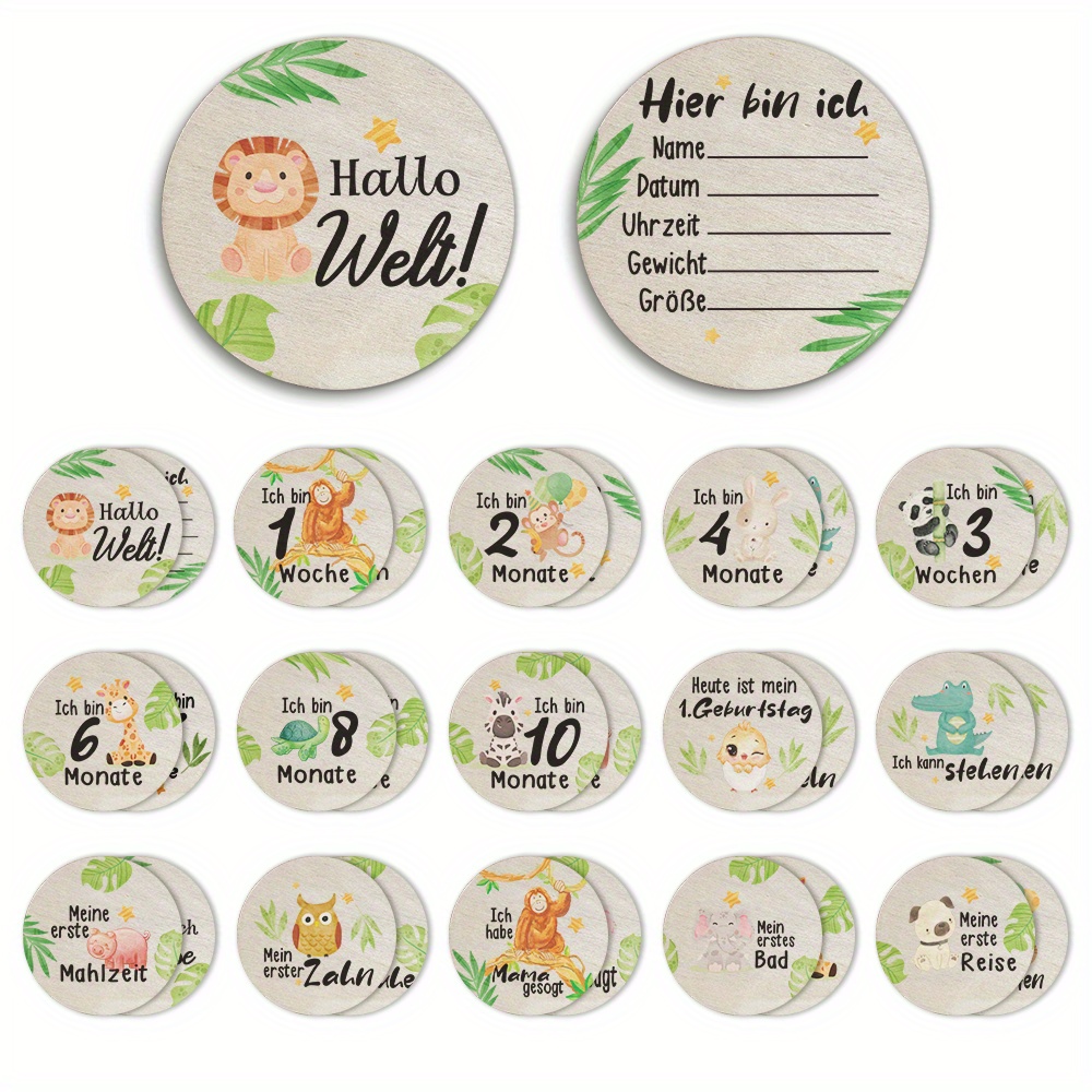 Image of Putuo Decor A Set Of German -sided Wooden Growth Milestone Marker, ! Ich Bin 1 Woche Ich Bin 2 Monate, Milestone Cards Decoration For Home Room Photography Studio Party, Gift For Family