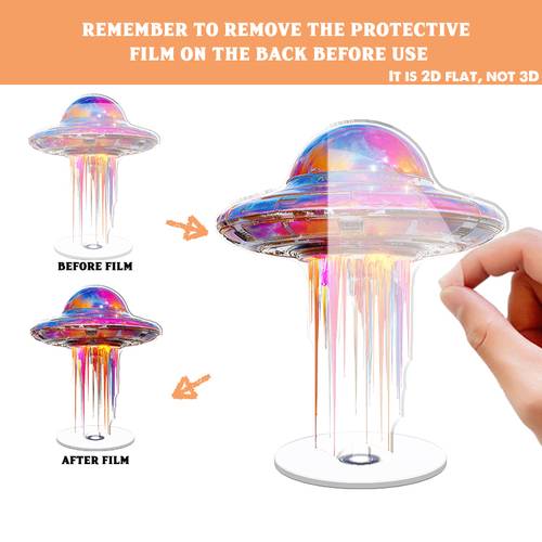 item picture 2d flat rotating ufo flying saucer acrylic tabletop light spinner multicolor iridescent beam projector glossy dome shaped outdoor decor for christmas halloween weddings birthdays modern decoration 2d flat