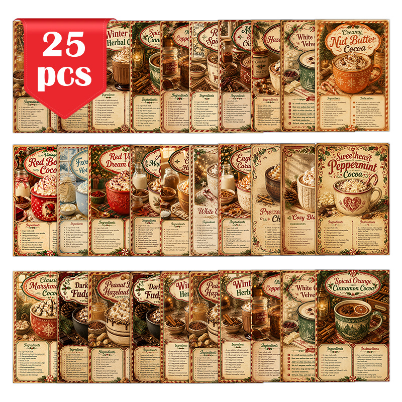 TEMU 25pcs Winter Recipe Gift Cards, Vintage Christmas Drink Recipe Note Cards, Cozy Holiday Gift Cards For Neighbors, Recipe Scrapbook Paper Cards