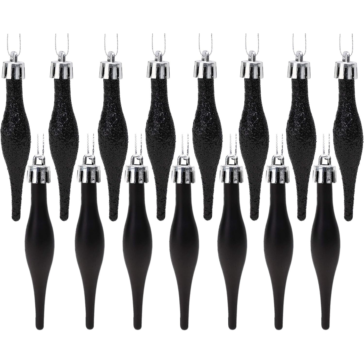 TEMU 15pcs, 8.5 Cm (3.35 Inches) Teardrop Small Balls - Matte Glitter Design - Christmas Decorations (black)