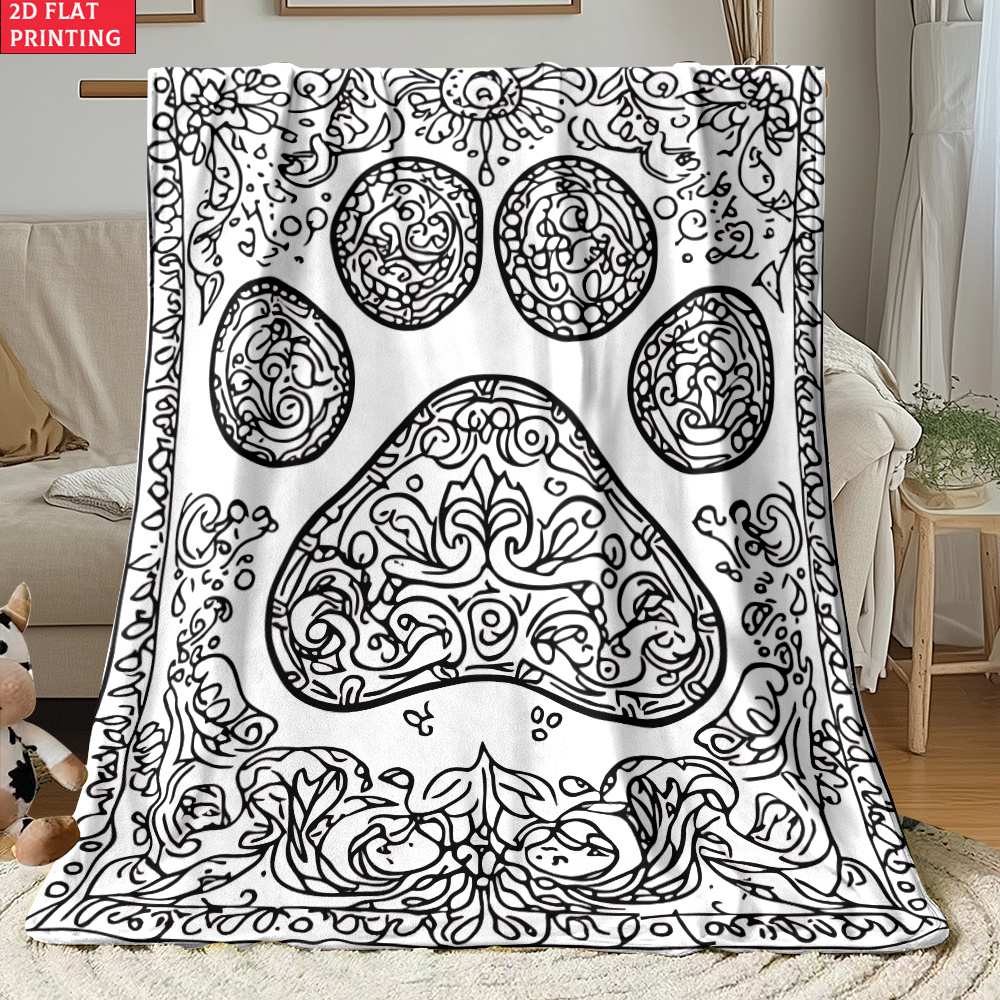 TEMU 2d Flat 1pc Flower Dog Paw Coloring Pattern Outdoor Portable Blanket-lightweight Home Furnishings Bedding Blanket Suitable For Travel Camping