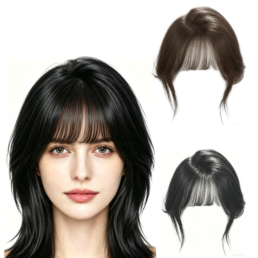 echthaar-topper mit pony, unsichtbares clip-in haarteil für damen, für mehr volumen & hohe scheitelpartie,  . haarverlängerung für dünner werdendes haar