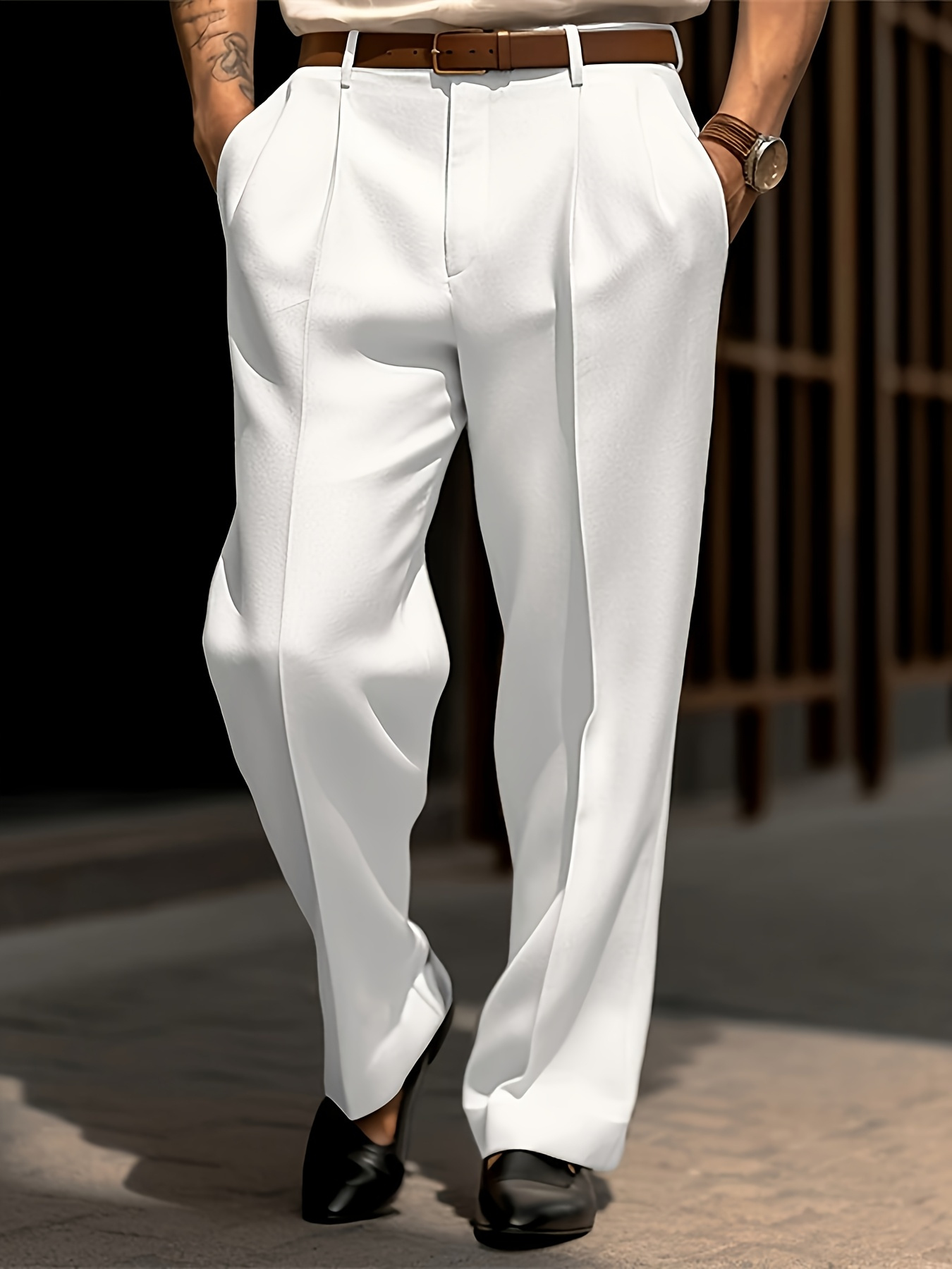 item picture men formal loose front   slant pocket male trousers straight solid color   business fashion dress pants
