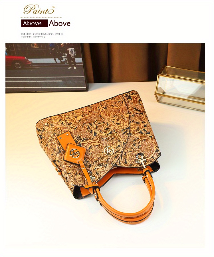 Deep Purple Retro Embossed Handbag with keys for scale